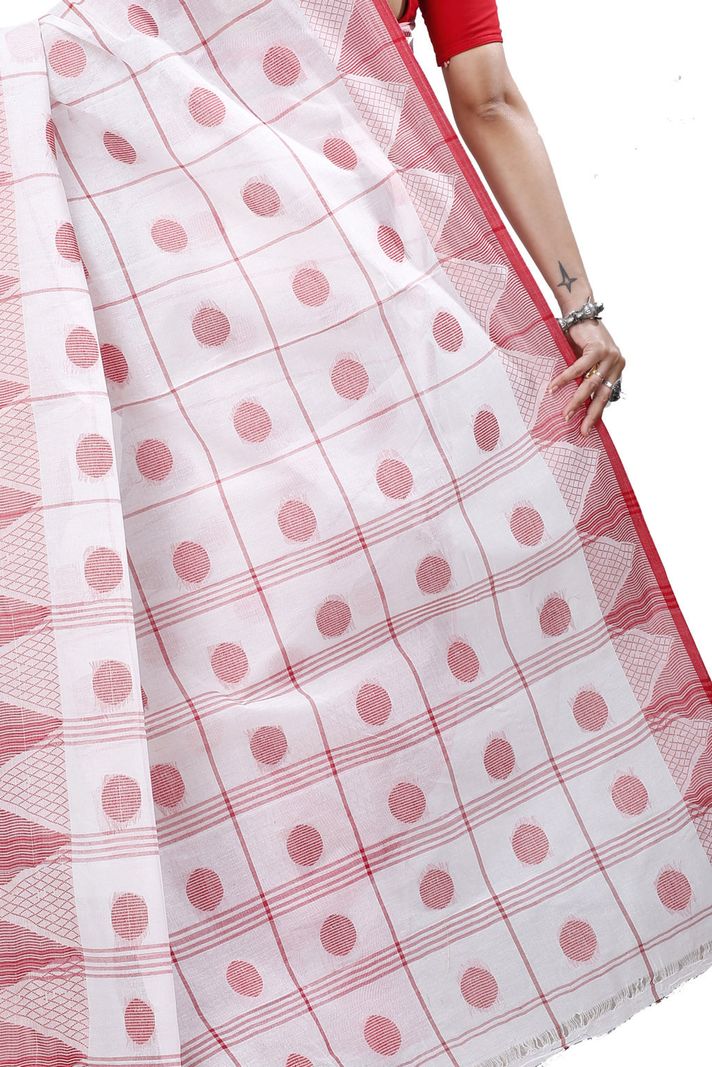 White Pure Cotton Rebeka Tant Saree (1008)